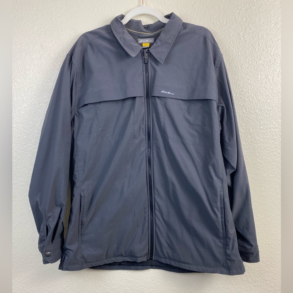 Eddie Bauer Travex Gray Nylon Spandex Outdoor hiking Fleece Lined Jacket Mens XL